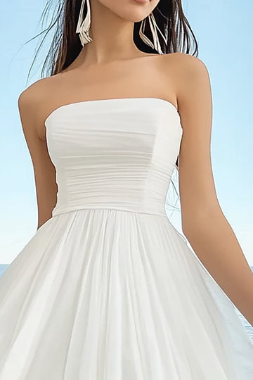 White A-Line Strapless Chiffon Bridal Shower Dress